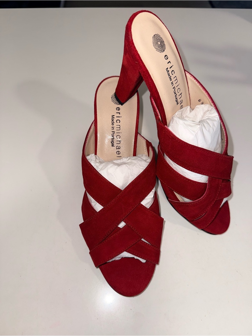 Eric Michael Red Suede Crisscross Block Heel Mules Size 9.5-10 (EU 40)